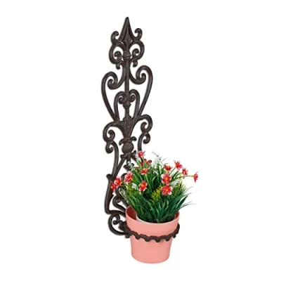 Afbeelding van Relaxdays Bloemenstandaard, wandhouder, ring Ø 14,5 cm, gietijzer, 54 x 17 18 cm (h b d), antiek design, bruin