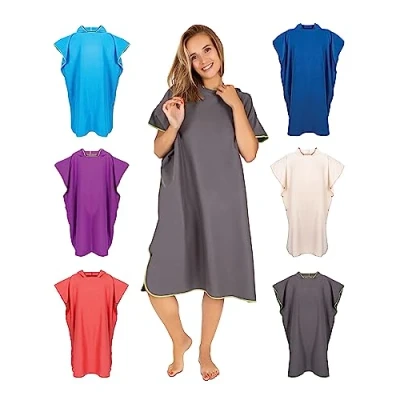 Afbeelding van Premium badponcho met knopen Öekotex 100 omkleedhulp dames en heren surf poncho strand handdoek volwassenen badcape microvezel (S M antraciet)