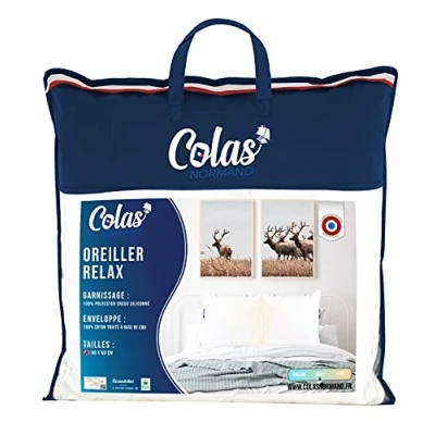 Afbeelding van COLAS NORMAND Relax hoofdkussen zacht 60 x cm 100% katoen CBD olie van plantaardige oorsprong ontspanning comfort welzijn gemaakt in Frankrijk Wit