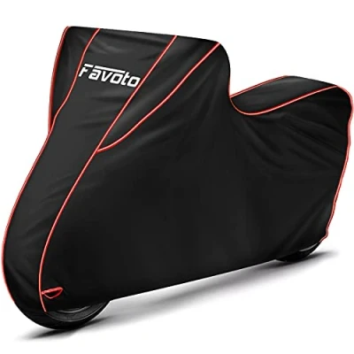 Afbeelding van Favoto 300D Oxford motorhoes met lange reflecterende strepen stofdicht regen wind bladeren buiten vogelpoep XXL 245cm Zwart+Rood
