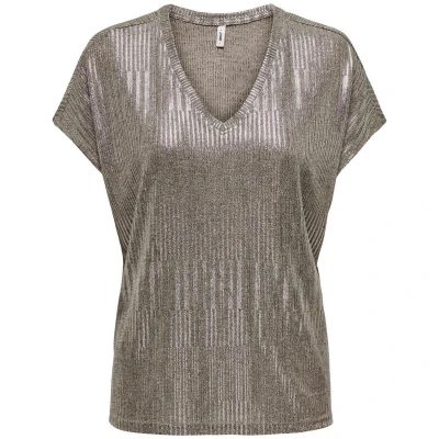 Afbeelding van ONLY ONLMIRINDA S/S V NECK Top PRI JRS Dames Humus Melange + Silver Metallic