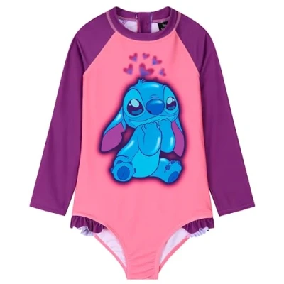 Afbeelding van Disney Badpak voor meisjes, eendelig, badpak, lange mouwen, kinderen, Stitch, Ariel, Roze Stitch