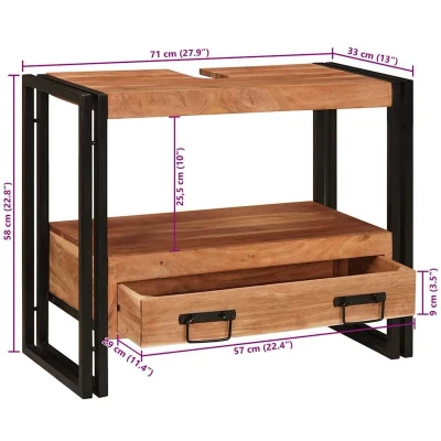 Afbeelding van vidaXL Wastafelonderkast 71 x 33 58 cm Massief Acacia Hout, Ijzer