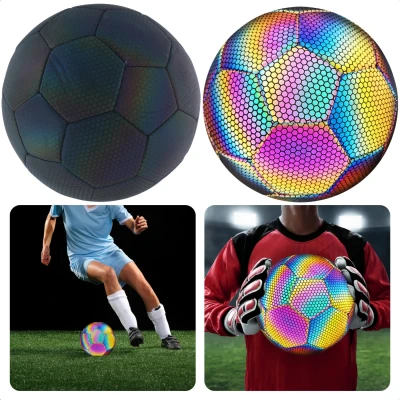 Afbeelding van Cheqo® Lichtgevende Holografische Voetbal Glow in the Dark Reflecterende Bright Maat 5 Ideaal voor Avondwedstrijden Halogeen Effect Inclusief EBOOK
