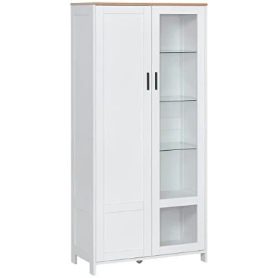 Afbeelding van HOMCOM Keukendressoir, keukenkast, vitrinekast, 7 planken, waarvan 3 glazen 76 x 36 160 cm, wit