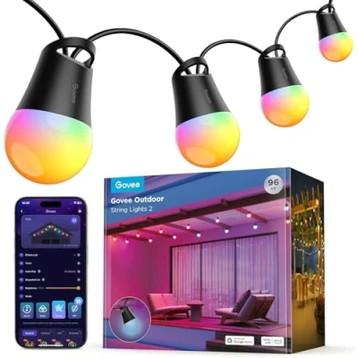 Afbeelding van Govee Slimme lichtketting voor buiten, 2,30 m, RGBIC met ledlampen, warmwit, dimbaar, IP65, waterdicht, werkt Alexa, app bediening, geschikt binnenplaats