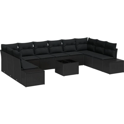 Afbeelding van vidaXL 11 delige tuinsofa set met kussens Beige Poly Rattan