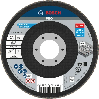 Afbeelding van BOSCH 2608607322 lamellenschuurschijf X571 Best for Metal, diameter 115 mm, korrel 40, rechte uitvoering