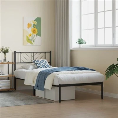 Afbeelding van vidaXL Bedframe met hoofdbord metaal zwart 80x200 cm