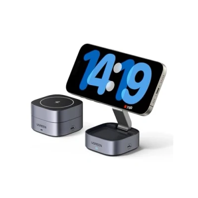 Afbeelding van UGREEN MagFlow iPhone Qi inductielader, 15 W, compatibel met MagSafe 2 in 1, draadloze oplader, magnetisch, snel, opvouwbaar, 16 Plus Pro Max 14 13 12 Mini AirPods 3