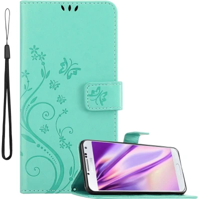 Afbeelding van Cadorabo Hoesje geschikt voor Samsung Galaxy S4 in BLOEMEN TURKOOIS Beschermhoes bloemmotief met magnetische sluiting, standfunctie en kaartsleuven Book Case Cover Etui