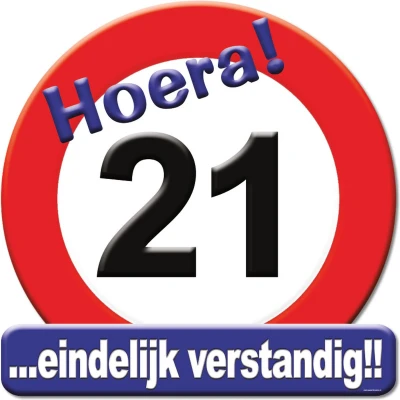 Afbeelding van Verkeers Deurbord 21 jaar GROOT ca. 50cm