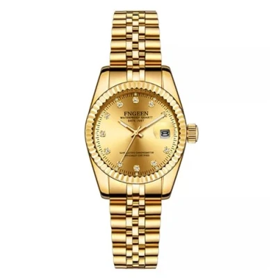 Afbeelding van JewelryWe Analoge kwartshorloges met kalender, waterdicht, 30 m, roestvrij stalen armband, voor dames en heren, strass wijzerplaat, Goud (vrouw), Armband