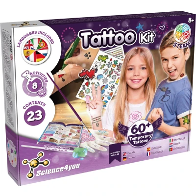 Afbeelding van Science4you Tattoo Kit Experimenteerset Tijdelijke Set voor Kinderen 8+ Jaar 60+ verschillende Tatoeages