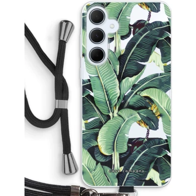 Afbeelding van Case Company® hoesje met Koord geschikt voor Samsung Galaxy A35 Bananenbladeren Telefoonhoesje Zwart Bescherming aan alle Kanten en Over de Schermrand