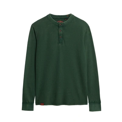 Afbeelding van Superdry Vintage Textured Grandad Longsleeve, Heren, Maat: Large, Enamel green