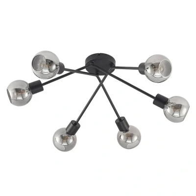 Afbeelding van Lindby plafondlamp 6lichts staal, glas H: 24 cm E14 zwart, smoke