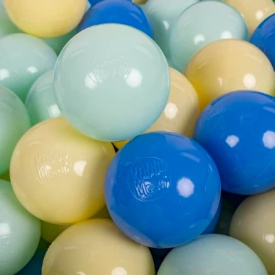 Afbeelding van KiddyMoon 50 ballen/7 cm kleurrijke plastic ballen voor zwembad kinderen baby gemaakt in de EU, pastelgeel/blauw/mint