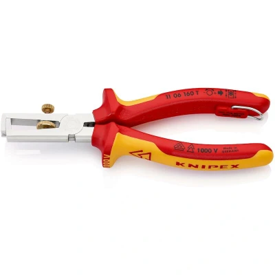 Image de KNIPEX 11 06 160 T Pince à dénuder VDE avec ressort d&#039;ouverture, boîtier plusieurs composants et crochet de fixation chromé 16
