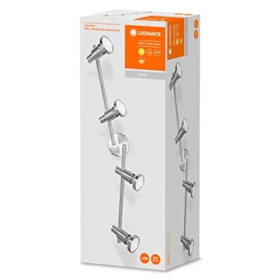 Afbeelding van LEDVANCE LED schijnwerper, 4 vlam hoogwaardige aluminium schijnwerpers, geschikt voor muur en plafond binnen, verwisselbare GU10 lampen inbegrepen, warm wit (2700K), 3W, spot 4x3W