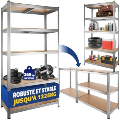 Afbeelding van tectake® werkplaatsrek met 5 MDF planken opbergkast kelderkast stellingkast garagekast voor zware lasten 1325kg