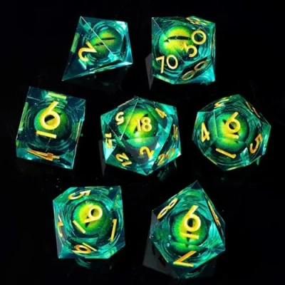Afbeelding van Power Beast Dungeon Set van 7 roterende drakenoogdobbelstenen, veelvlakkige dobbelstenen, kerkers en draken, D&amp;D, DND, Master.