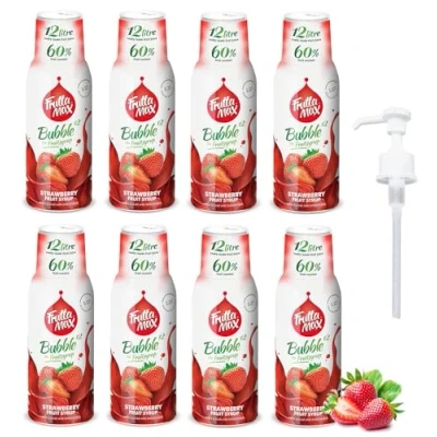 Image de 8 x FruttaMax Concentré de sirop fruits Moins sucre avec 60% convient pour machine à soda (8 500 ml) Fraise)