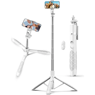 Afbeelding van statief voor smartphone, uittrekbaar, selfiestick, statief, telefoon met afneembare afstandsbediening, compatibel iPhone 15/14/13/12, Samsung, camera en Gopro