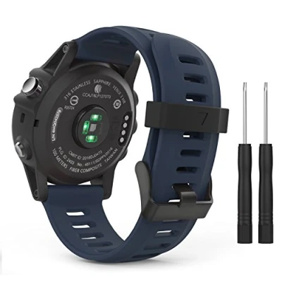 Afbeelding van MoKo Horlogebandje compatibel met Garmin Fenix 3/3 HR Zachte siliconen reservearmband voor 5X/5X Plus/Tactix Charlie/Descent Mk1/Quatix 3 Middernachtblauw