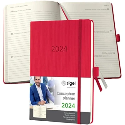 Afbeelding van Agenda 2024 Sigel Conceptum A5 7dagen/2paginas rood