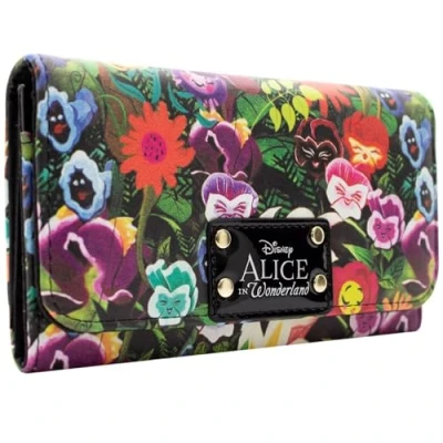 Afbeelding van Alice In Wonderland Portemonnee met 3 kleppen, bloemenpatroon, Groen, één maat, drie Klassiek