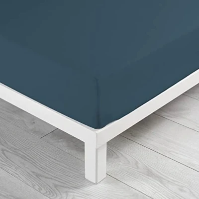 Image de Drap housse 2 personnes 160 x 200 cm uni 57 fils lina Bleu nuit Douceur d&#039;Intérieur
