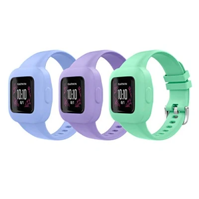Afbeelding van MoKo Set van 3 armbanden, compatibel met Garmin Vivofit jr. voor kinderen, reserveband siliconen, groen + paars blauw