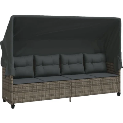 Afbeelding van Ligbed met luifel en kussens poly rattan grijs