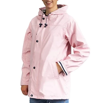 Afbeelding van Breizh Ocean Gewaxt Armor voor dames, uniseks waterdichte jas, gestreepte voering in mariene stijl van XS tot 4XL, Lichtroze