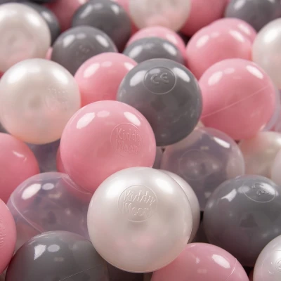 Afbeelding van KiddyMoon 50 ∅ 7cm kinderballen speelballen voor ballenbad baby plastic ballen made in eu, parel/grijs/transparant/powderroze