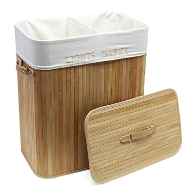 Afbeelding van Wiltec wasmand, opvouwbaar, bamboe, licht, 150 l, linnen zak, opbergmand, speelgoed, badkameraccessoires