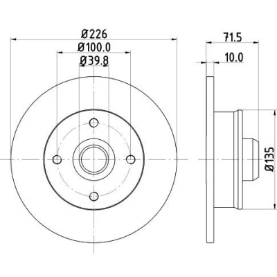 Afbeelding van HELLA PRO 8DD 355 101 661 Remschijf 226 10 04/04 100 volledig Gecoat Zonder wielbevestigingsbout, Met wielnaaf VOLKSWAGEN: GOLF 2, 3