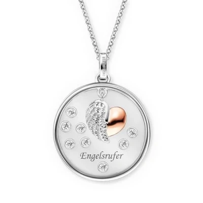 Afbeelding van Ketting 925 zilver glazen lens hart vleugel bicolour met zirkonia
