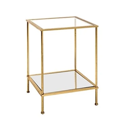 Afbeelding van HAKU Möbel bijzettafel goud, metaal, gehard glas, spiegel Dim.: L 39 cm x H 55 D cm, Stijl: Art Deco