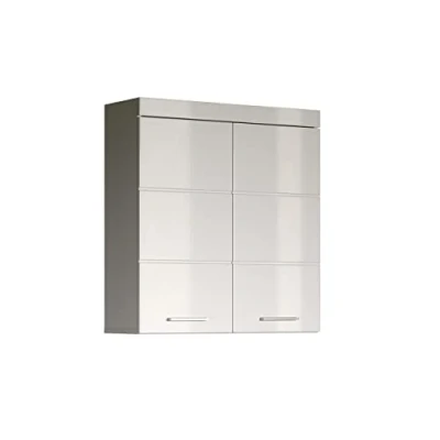 Afbeelding van AmandaMandoBea badkamerkast voor wasmachine 2 deuren, open vakken wit, wit hoogglans.