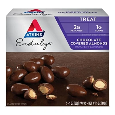 Afbeelding van Atkins Endulge Chocolate Covered Almond Doos 5 x 28 gram Koolhydraatarm eten doe je zó!