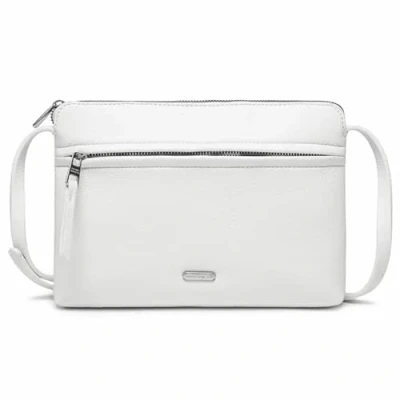 Afbeelding van David Jones Schoudertas voor dames Platte tas, kleine handtas gedragen op de schouder van PU leer Elegante klassieke stadstas 2 vakken Telefoontas winkelen reizen, Wit.