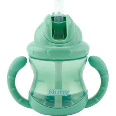 Afbeelding van Nûby Antilekbeker Flip It Met Handvatten Groen 240ml 12mnd+