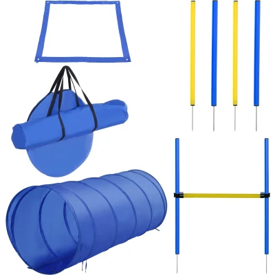 Afbeelding van PawHut Honden behendigheidsset training slalom tunnel horde incl. draagtas oefening blauw / geel D07 003