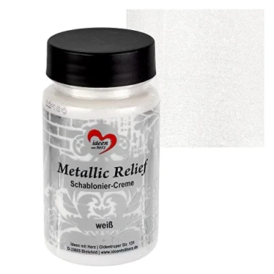 Afbeelding van Reliëf Metallic boetseerklei, fijne structuurpasta, sjablonenverf, 90 ml, op waterbasis (wit)
