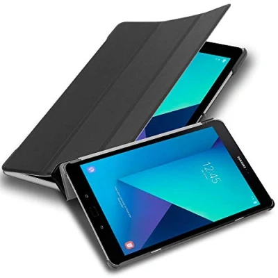 Afbeelding van Cadorabo Tablet Hoesje geschikt voor Samsung Galaxy Tab S3 (9.7 inch) in SATIJN ZWART Ultra dun beschermend geval met automatische Wake Up en Stand functie Book Case Cover Etui