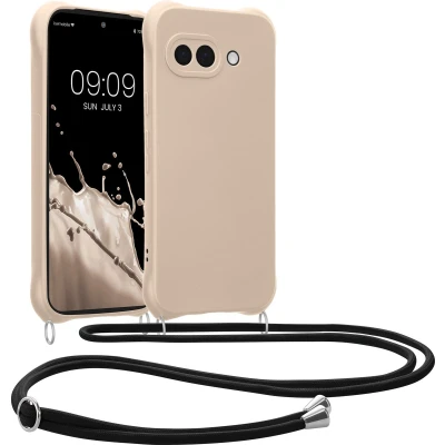 Afbeelding van kwmobile telefoonhoesjegeschikt voor Google Pixel 9a Hoesje van siliconen met telefoonkoord In crème