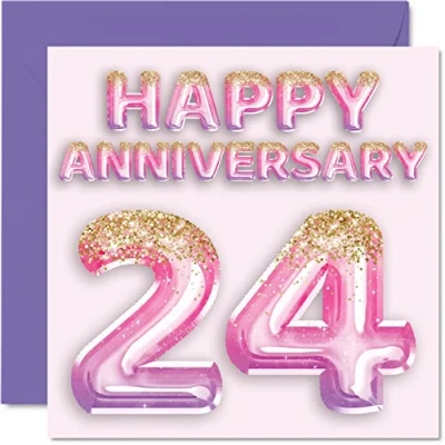 Afbeelding van Schattige kaart voor de 24e verjaardag vrouwen, vriendin, echtgenoot, vriend, ballonnen met glitter, ballonnen, familieverjaardag, 24 jaar, 145 mm x jaar