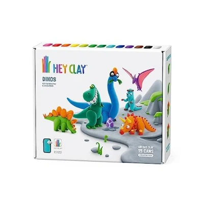 Afbeelding van Hey Clay Dinos Kleurrijke modelleerset voor kinderen, luchtdrogende kleiset, 15 dozen en modelleergereedschap met grappige interactieve handleiding